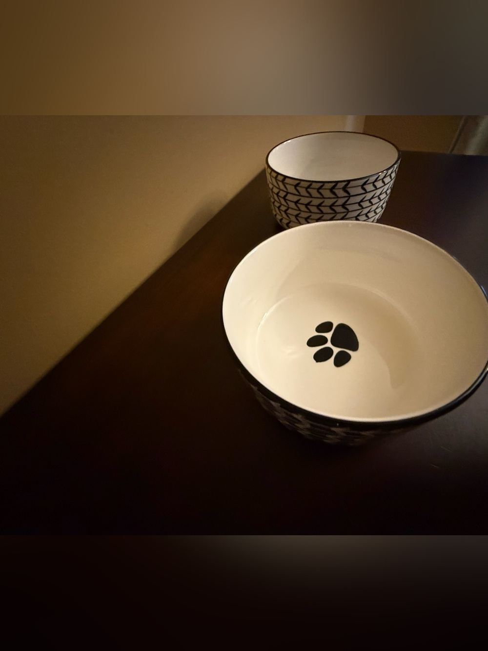 Black & White Paw-Print Stoneware Ceramic Dog Bowl Set cleaned and sanitized. - Picture 14 of 17